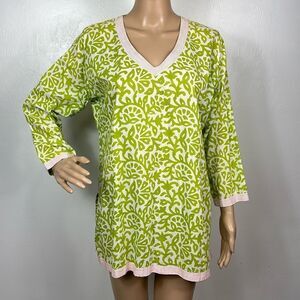 Gretchen Scott Designs Cotton Lime Green Abstract Floral Print Tunic Top Size M
